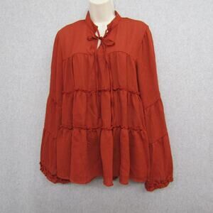Andree Womens Red Top Shirt Size Large Long Sleeve Casual Chic Ladies